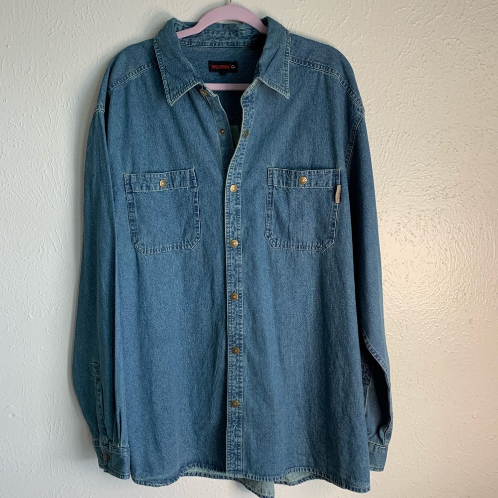 Wolverine Long Sleeve Men’s Denim Shirt Jean Button Up